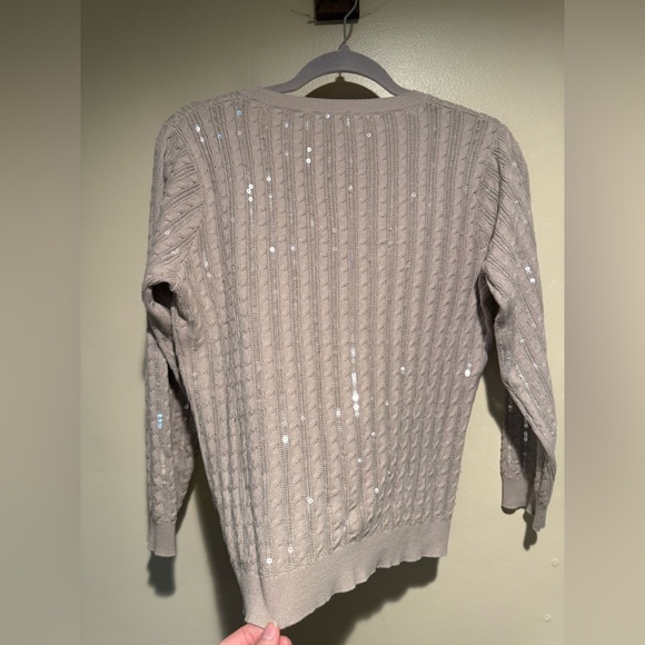 L'AGENCE trinity sequin stripe sweater in pale neutral - Picture 11 of 12